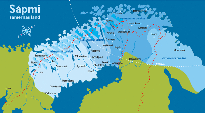 Karte des Sápmi-Gebietes, gezeichnet von Anders Suneson