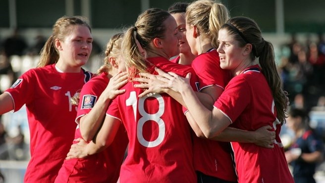 Norway celebrate during their FIFA Women's World Cup qualifier against Greece ©Intime